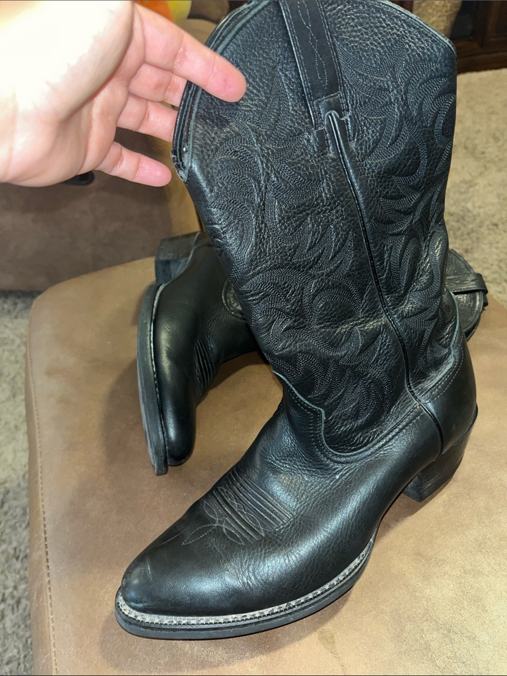 Black Leather Western Cowgirl Boots -mens
